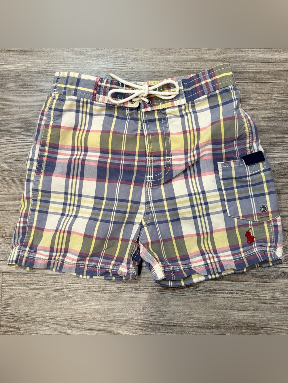 Polo Ralph Lauren Boys Plaid Swim Trunks Mesh Lined Drawstring Size 2T EUC